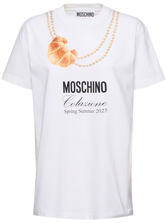 Moschino: Logo printed cotton jersey t-shirt - women_0 | Luisa Via Roma