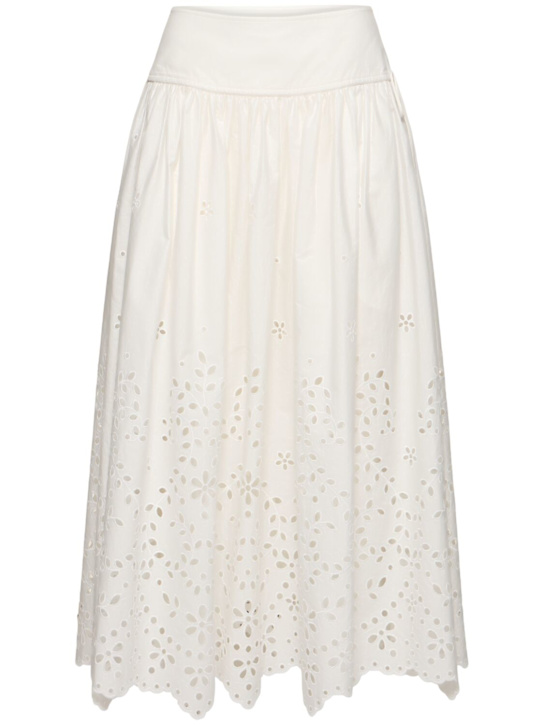Self-portrait: Embroidered cotton midi skirt - White - women_0 | Luisa Via Roma