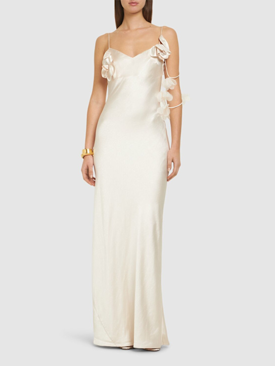 Self-portrait: Satin flower maxi dress - women_1 | Luisa Via Roma