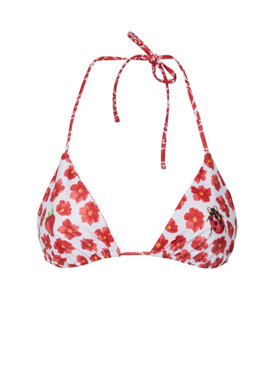 Versace: Strawberry print triangle bikini top - women_0 | Luisa Via Roma