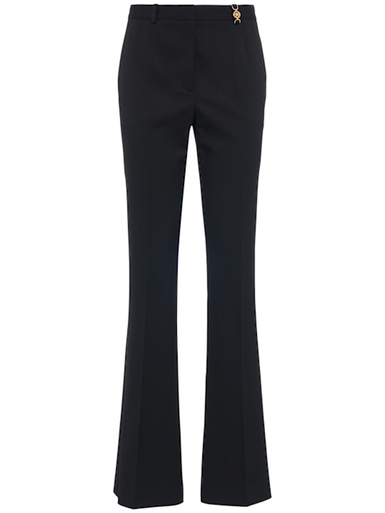 Versace: Stretch virgin wool mid rise flare pants - women_0 | Luisa Via Roma