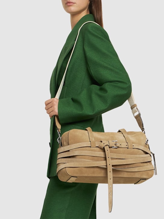 Moschino: Tie Me suede shoulder bag - women_1 | Luisa Via Roma