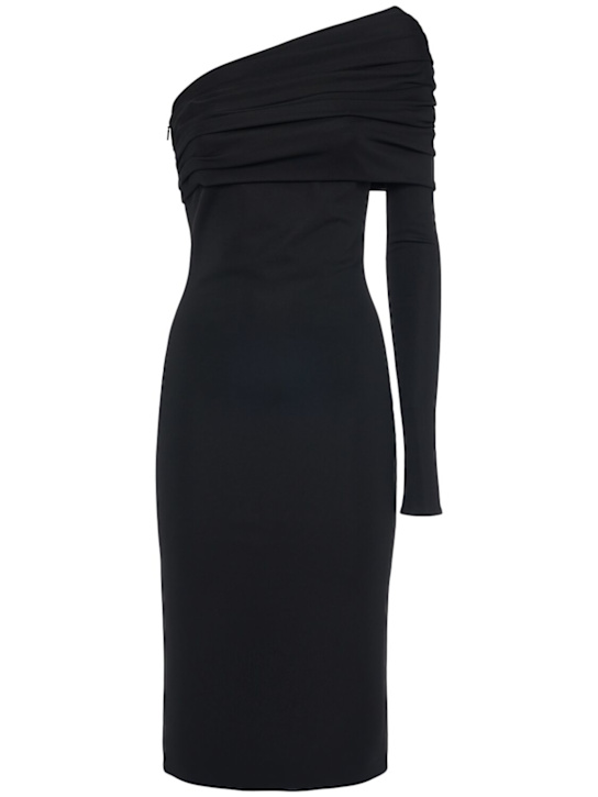 One-sleeve stretch viscose midi dress - Thumbnail 1