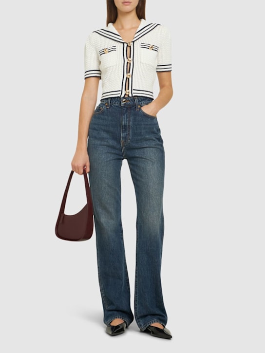 Self-portrait: Textured knit cotton blend top - women_1 | Luisa Via Roma