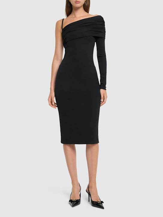 One-sleeve stretch viscose midi dress - Thumbnail 2