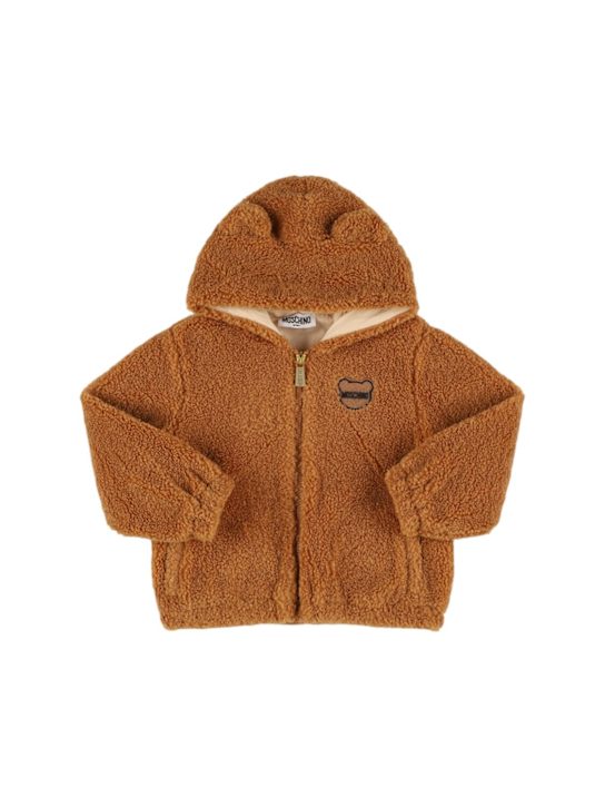 Moschino: Hooded poly teddy jacket - kids-boys_0 | Luisa Via Roma