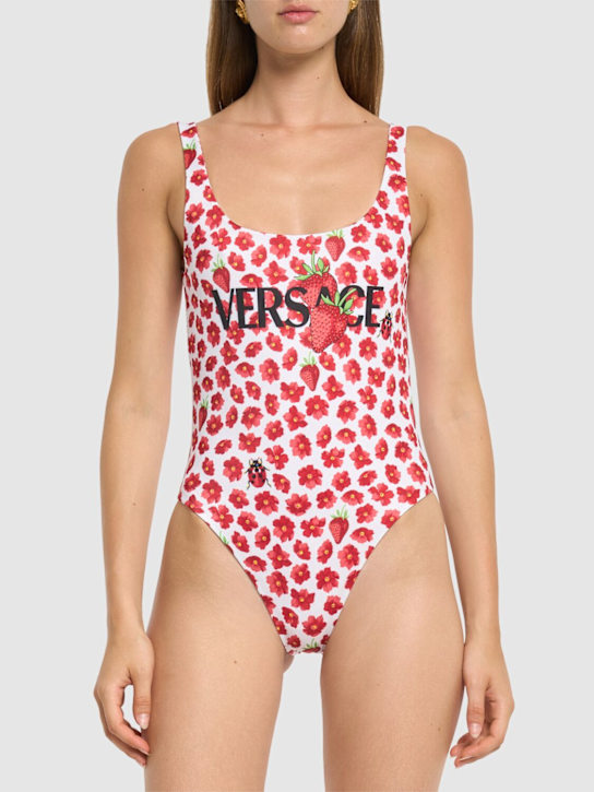 Versace: Strawberry print one piece swimsuit - women_1 | Luisa Via Roma