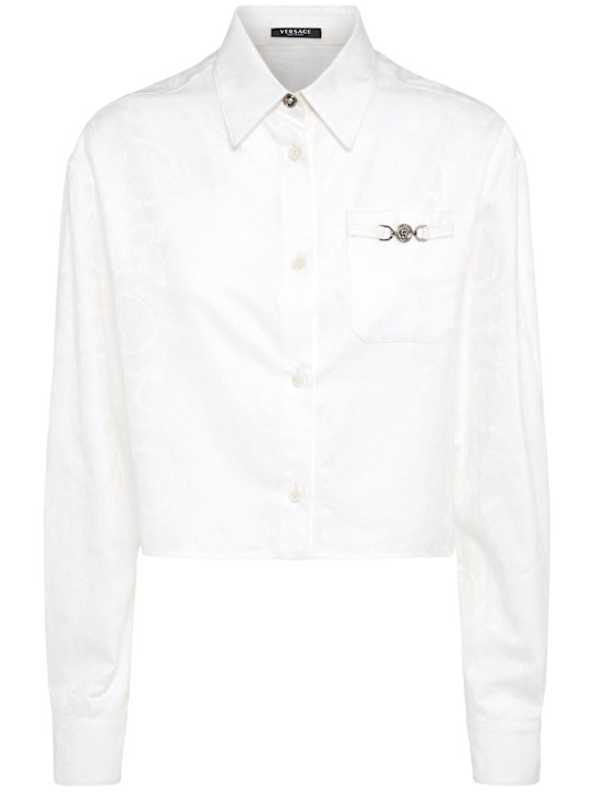 Versace: Cotton poplin crop shirt - White - women_0 | Luisa Via Roma