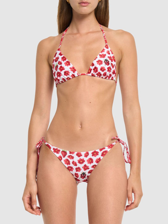 Versace: Strawberry print triangle bikini top - women_1 | Luisa Via Roma