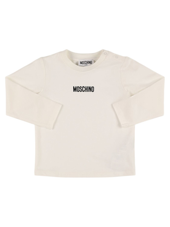 Moschino: T-shirt e salopette in cotone - Bianco/Blu - kids-girls_1 | Luisa Via Roma