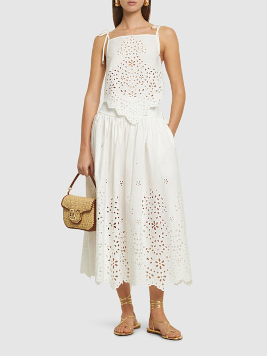 Self-portrait: Embroidered cotton midi skirt - White - women_1 | Luisa Via Roma