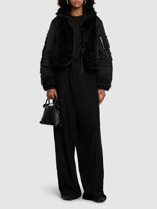 Sacai: Faux fur & nylon twill jacket - women_1 | Luisa Via Roma