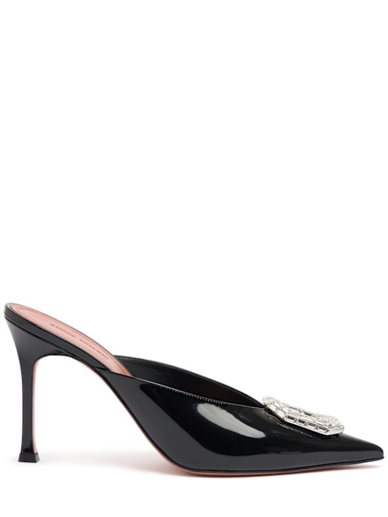 Amina Muaddi: 90mm Camelia patent leather mules - women_0 | Luisa Via Roma