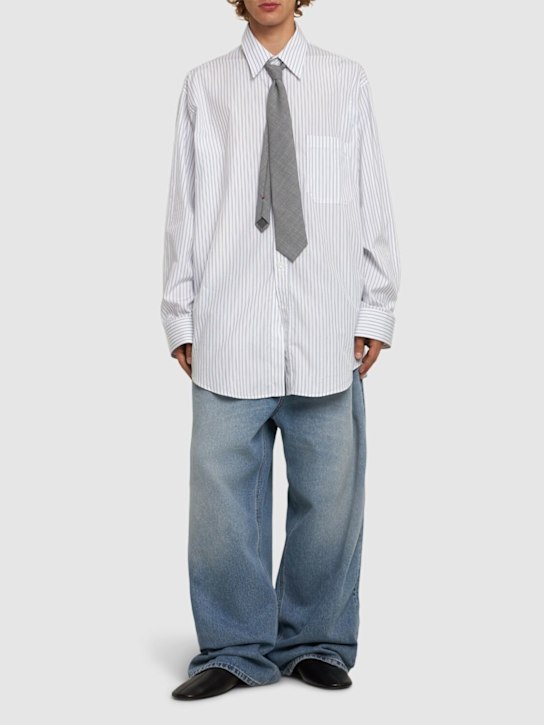 Hed Mayner: Striped cotton shirt - White/Blue - men_1 | Luisa Via Roma