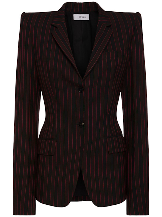McQueen: Pinstriped wool blazer - Black/Bordeaux - women_0 | Luisa Via Roma