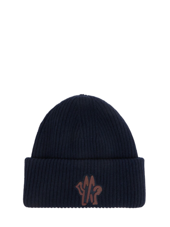 Moncler: Monogram virgin wool beanie - men_0 | Luisa Via Roma