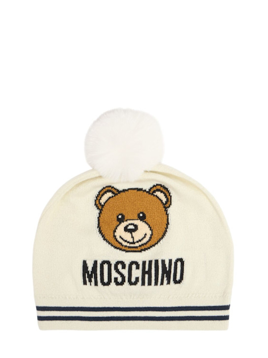 Moschino: Wool blend knit hat w/ pompom - kids-boys_0 | Luisa Via Roma