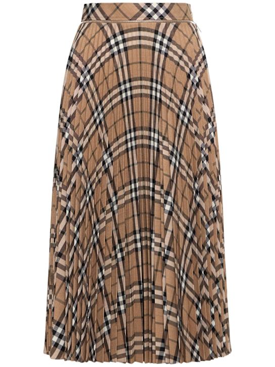 Burberry: Gonna midi in misto lana plissé - women_0 | Luisa Via Roma
