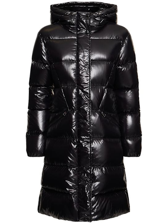 Moncler: Bellevue nylon laqué down long  jacket - women_0 | Luisa Via Roma