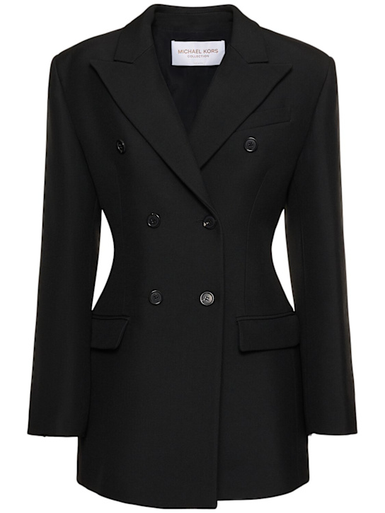 Michael Kors Collection: Double breast gabardine blazer - Black - women_0 | Luisa Via Roma