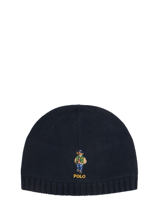Polo Ralph Lauren: Embroidered cotton knit beanie - Blue - kids-boys_0 | Luisa Via Roma