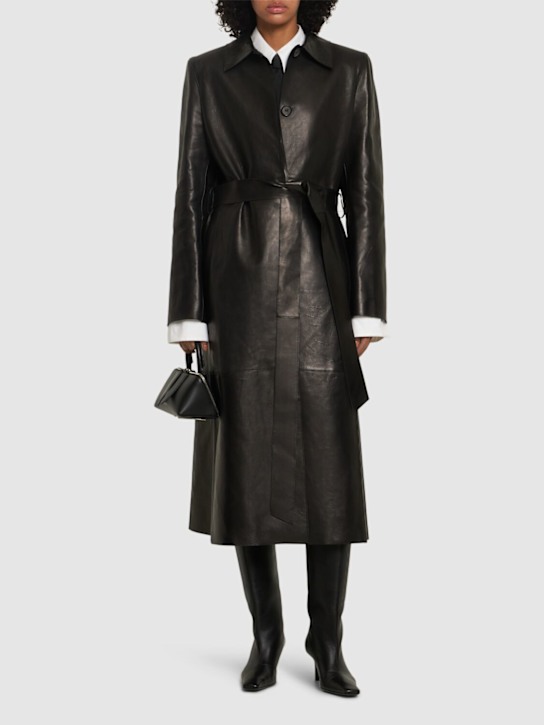 Magda Butrym: Belted single breast leather coat - Black - women_1 | Luisa Via Roma