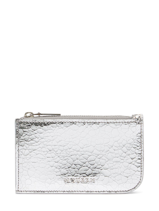 McQueen: McQueen Sling leather zip card case - Silver/Beige - women_0 | Luisa Via Roma