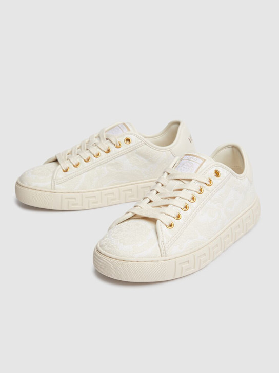 Versace: Barocco cotton sneakers - White - men_2 | Luisa Via Roma