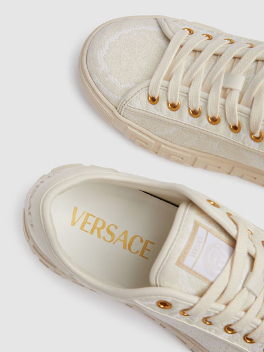 Versace: Barocco cotton sneakers - White - men_4 | Luisa Via Roma