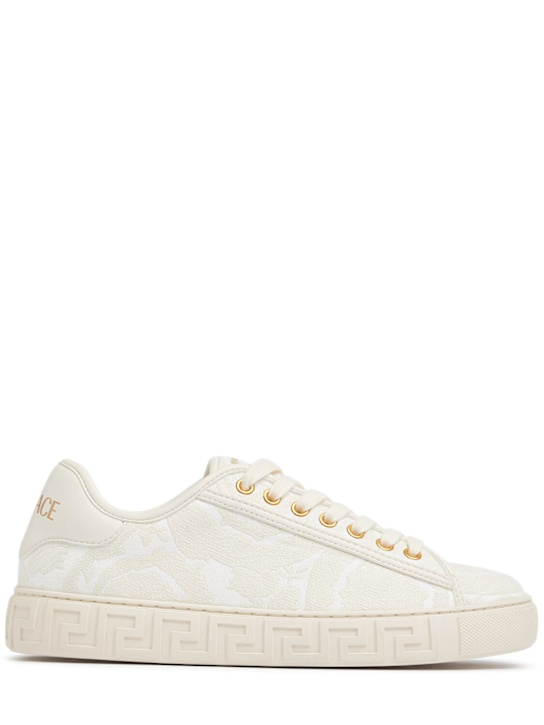 Versace: Barocco cotton sneakers - White - men_0 | Luisa Via Roma