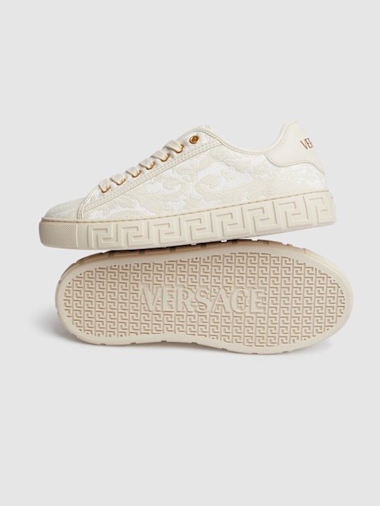 Versace: Barocco cotton sneakers - White - men_3 | Luisa Via Roma