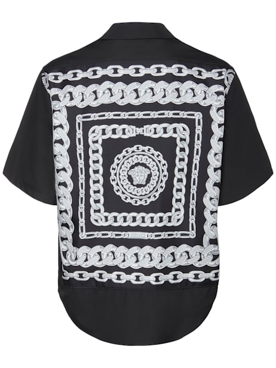 Versace: Cotton poplin & silk twill shirt - Black/Silver - men_1 | Luisa Via Roma