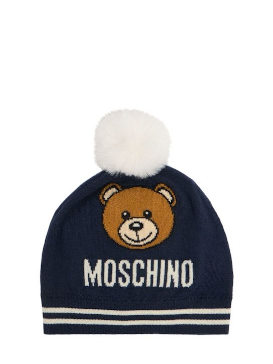 Moschino: Cappello in maglia di misto lana con pompom - kids-girls_0 | Luisa Via Roma