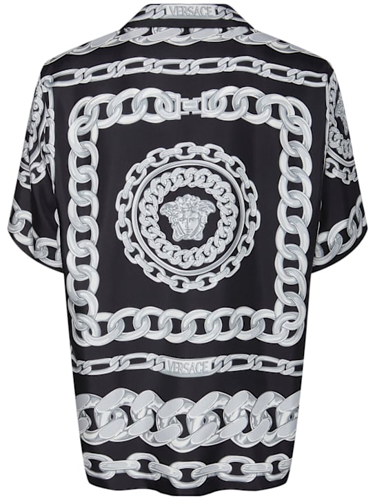 Versace: Medusa chain print silk shirt - Black/Silver - men_3 | Luisa Via Roma