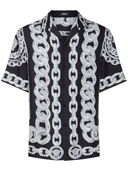 Versace: Medusa chain print silk shirt - Black/Silver - men_0 | Luisa Via Roma