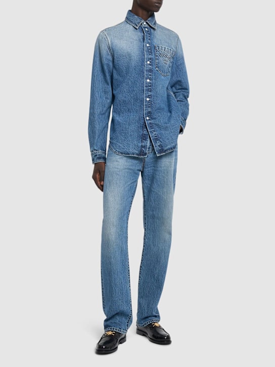 Versace: Stonewashed cotton denim shirt - men_1 | Luisa Via Roma