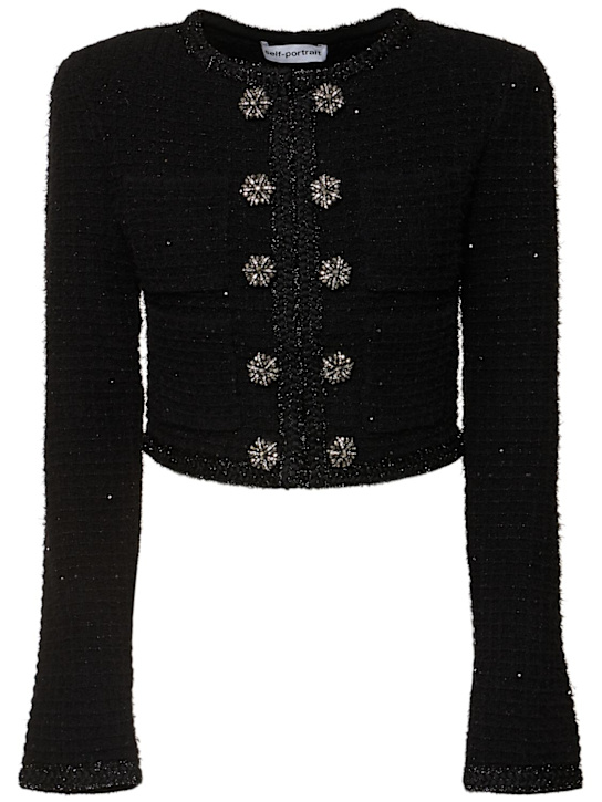 Self-portrait: Textured cotton blend knit jacket - women_0 | Luisa Via Roma