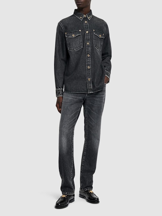 Versace: Stonewashed cotton denim shirt - men_1 | Luisa Via Roma