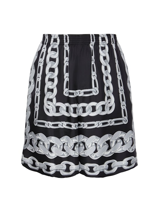 Versace: Medusa chain print silk twill shorts - Black/Silver - men_3 | Luisa Via Roma
