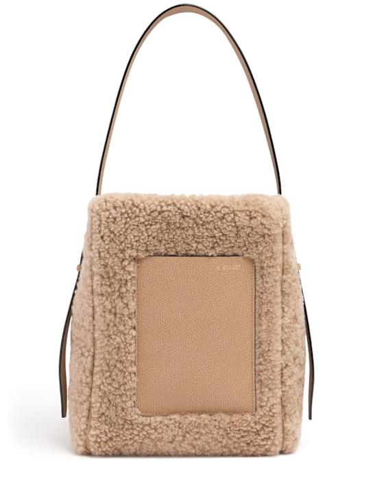 Valextra: Small Bucket shearling top handle bag - women_0 | Luisa Via Roma