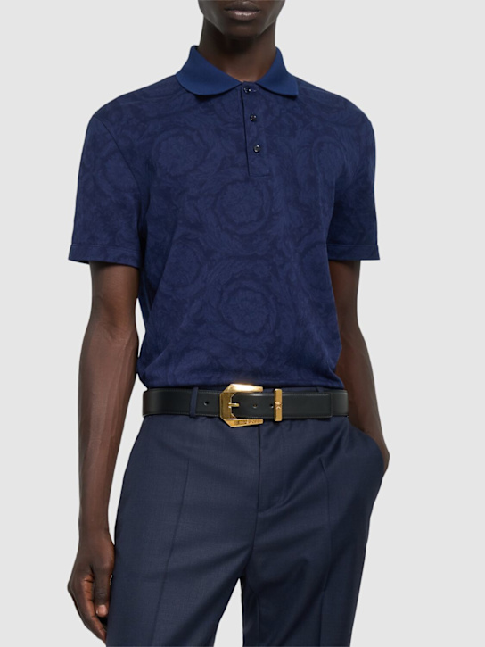Versace: 30mm leather belt - Black/Gold - men_1 | Luisa Via Roma