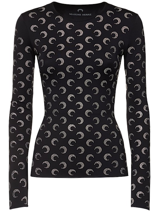 Marine Serre: Rhinestoned moon jersey second skin top - women_0 | Luisa Via Roma