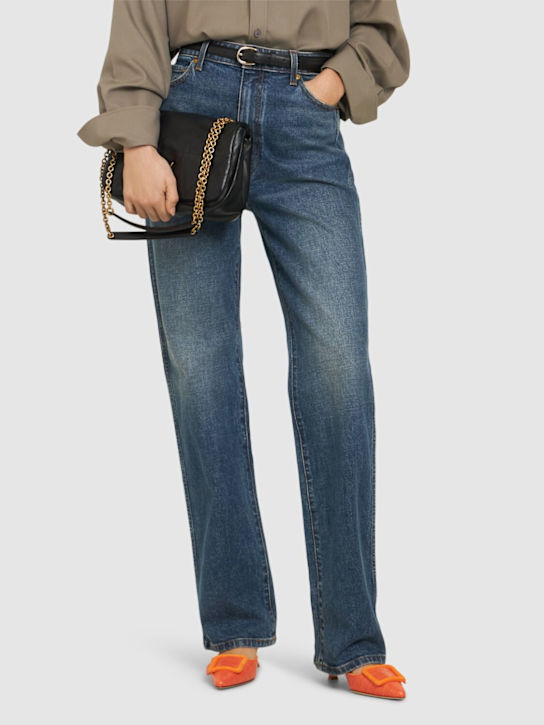 Manolo Blahnik: 50mm Maysalebi croc embossed mules - women_1 | Luisa Via Roma