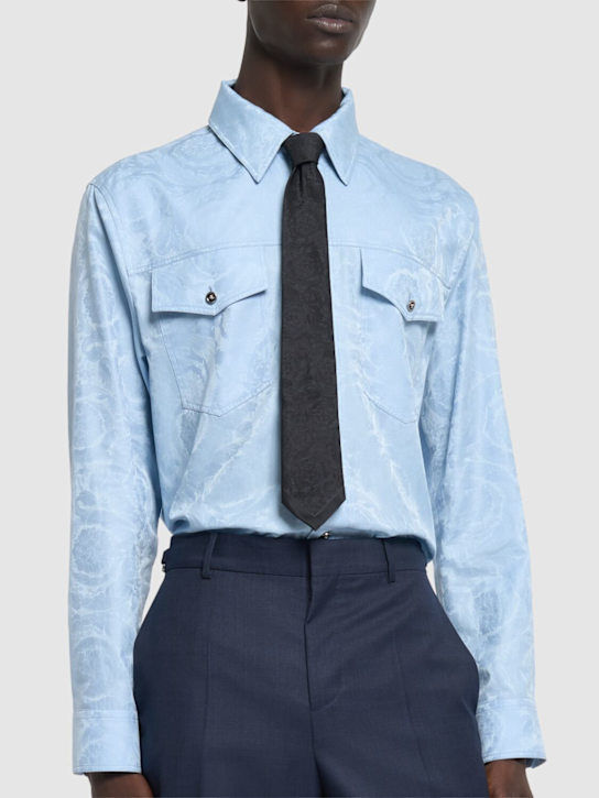 Versace: Barocco silk jacquard tie - Blue - men_1 | Luisa Via Roma