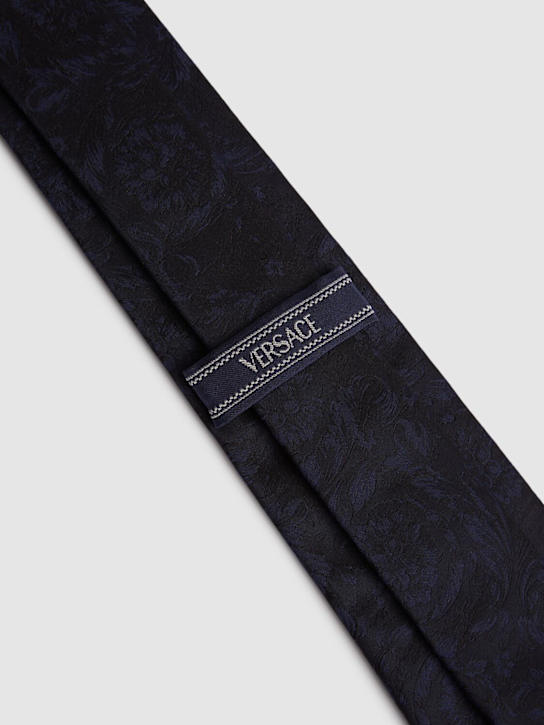 Versace: Barocco silk jacquard tie - Blue - men_3 | Luisa Via Roma
