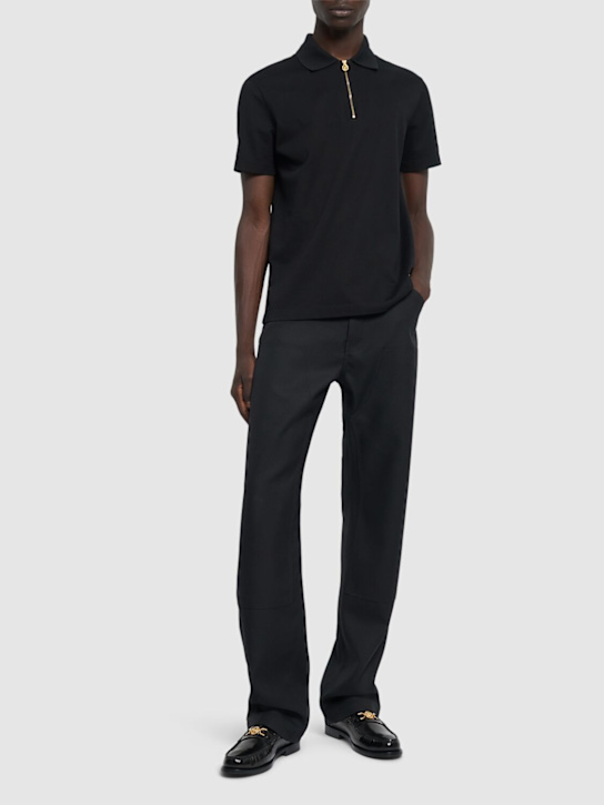 Versace: Versace embroidery cotton polo - Black - men_1 | Luisa Via Roma