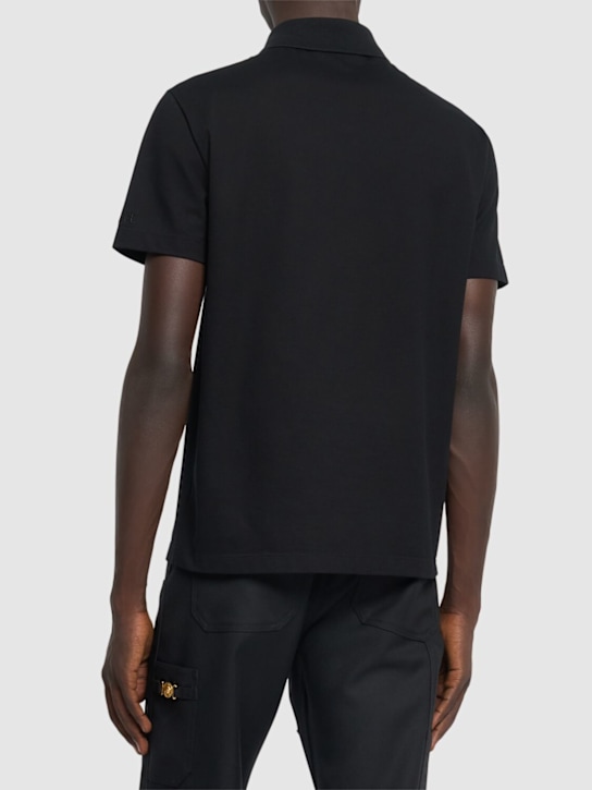 Versace: Versace embroidery cotton polo - Black - men_2 | Luisa Via Roma