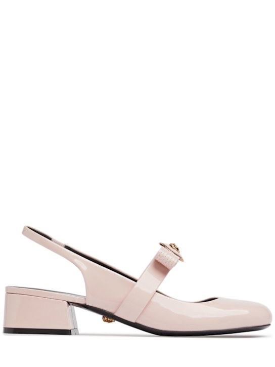 Versace: 35mm Gianni Ribbon patent sling backs - women_0 | Luisa Via Roma