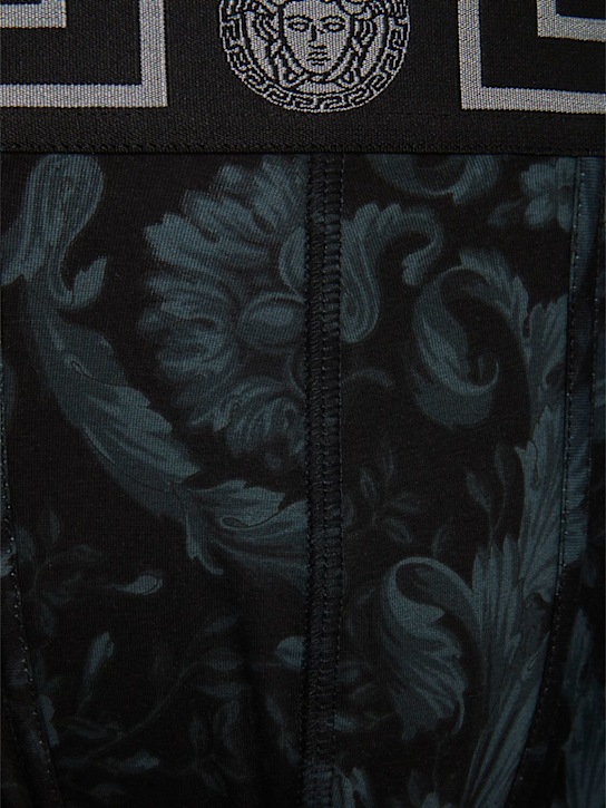 Versace: Barocco print cotton blend boxer briefs - Black/Grey - men_3 | Luisa Via Roma