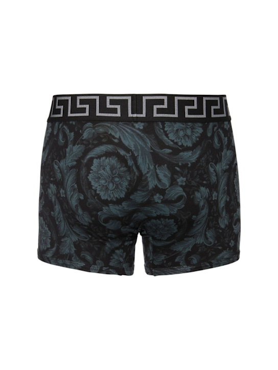 Versace: Barocco print cotton blend boxer briefs - Black/Grey - men_2 | Luisa Via Roma